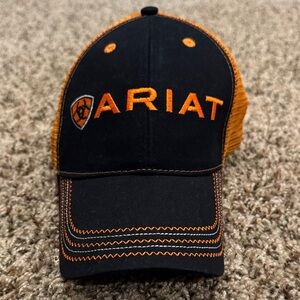 Ariat Logo - Black and Orange Trucker Baseball Hat Cap - One Size Fits All